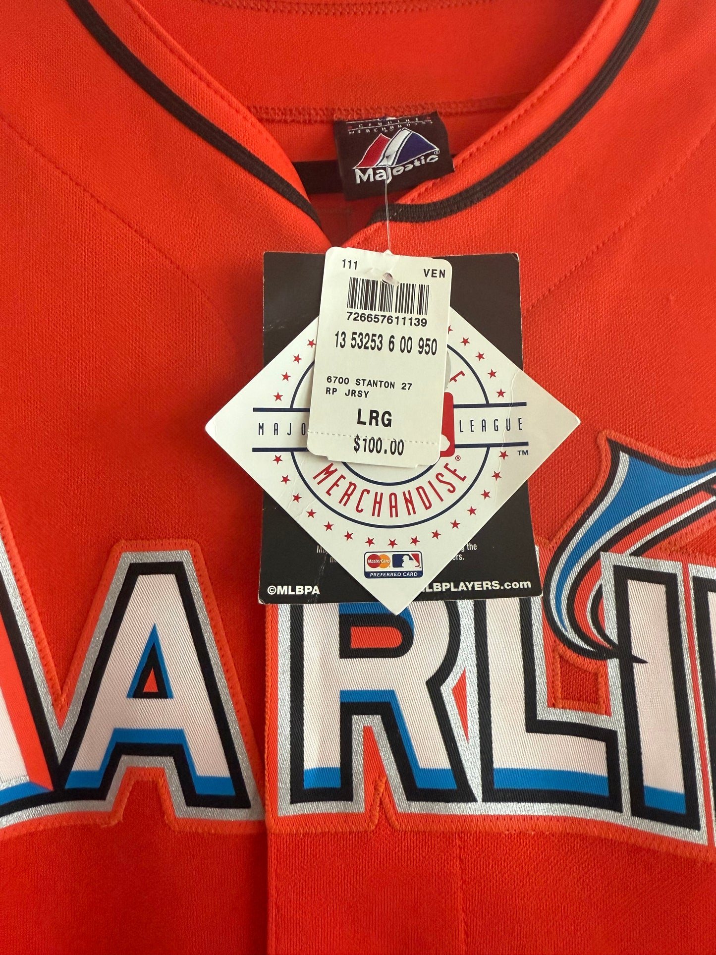 Marlins Giancarlo Stanton Majestic Replica Orange L (NWT)