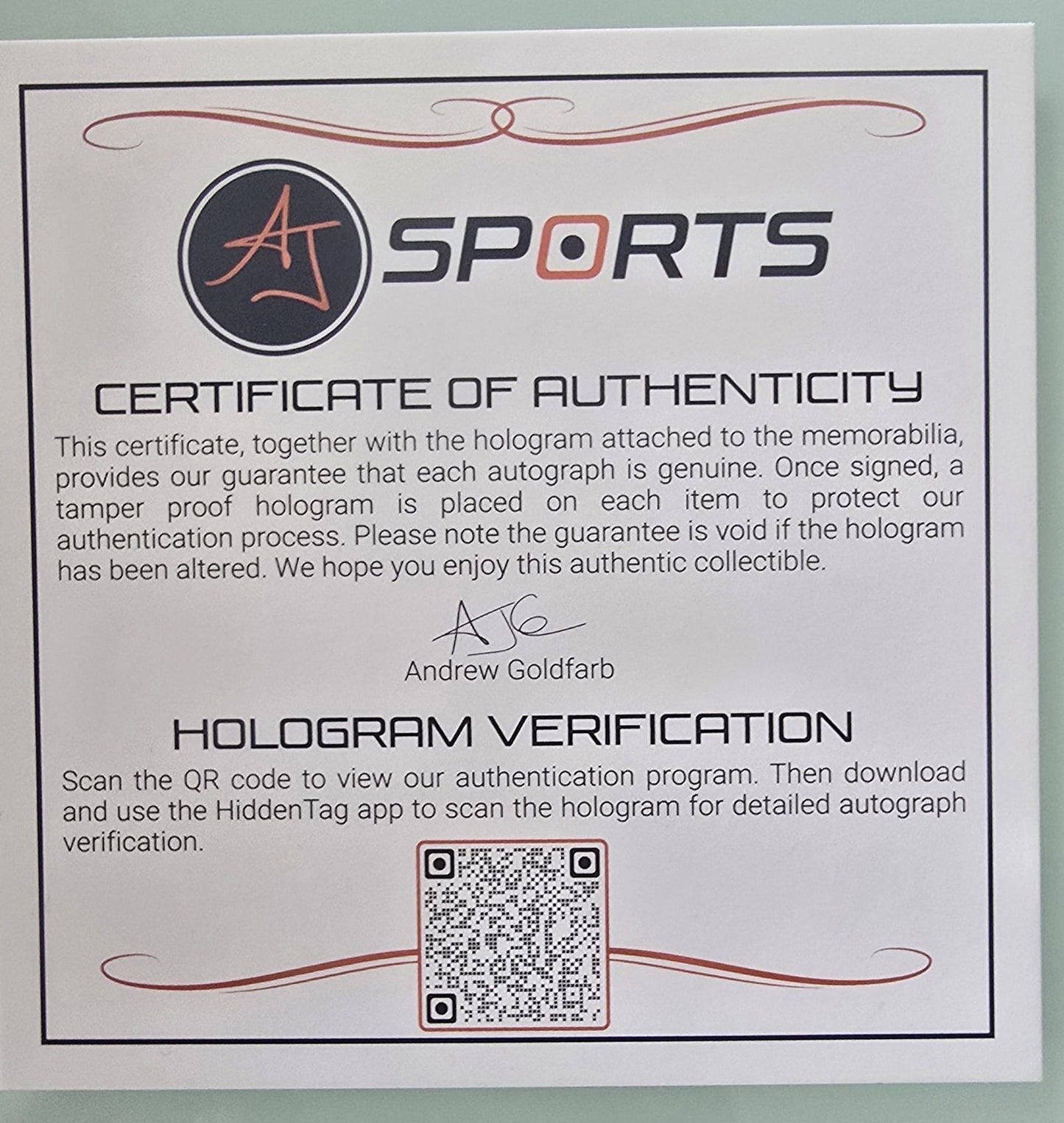 Panthers Autographed Sergei Bobrovsky Fanatics Premium 52 Red NWT (AJ Sports COA)