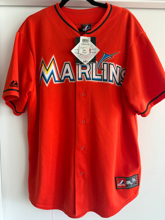 Marlins Giancarlo Stanton Majestic Replica Orange L (NWT)
