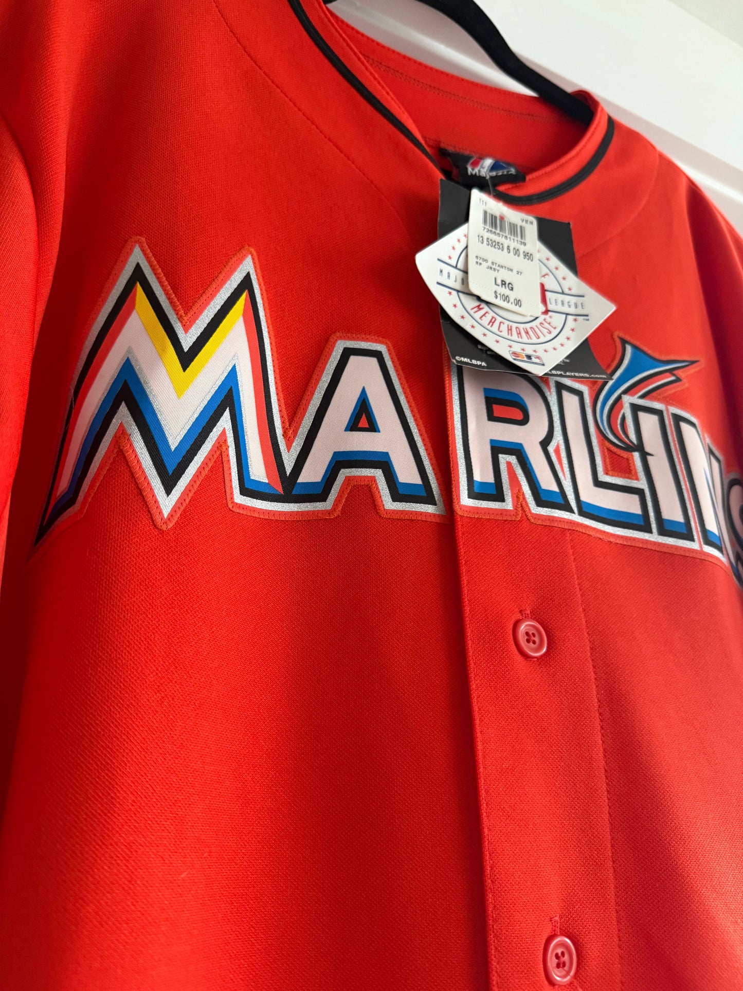 Marlins Giancarlo Stanton Majestic Replica Orange L (NWT)