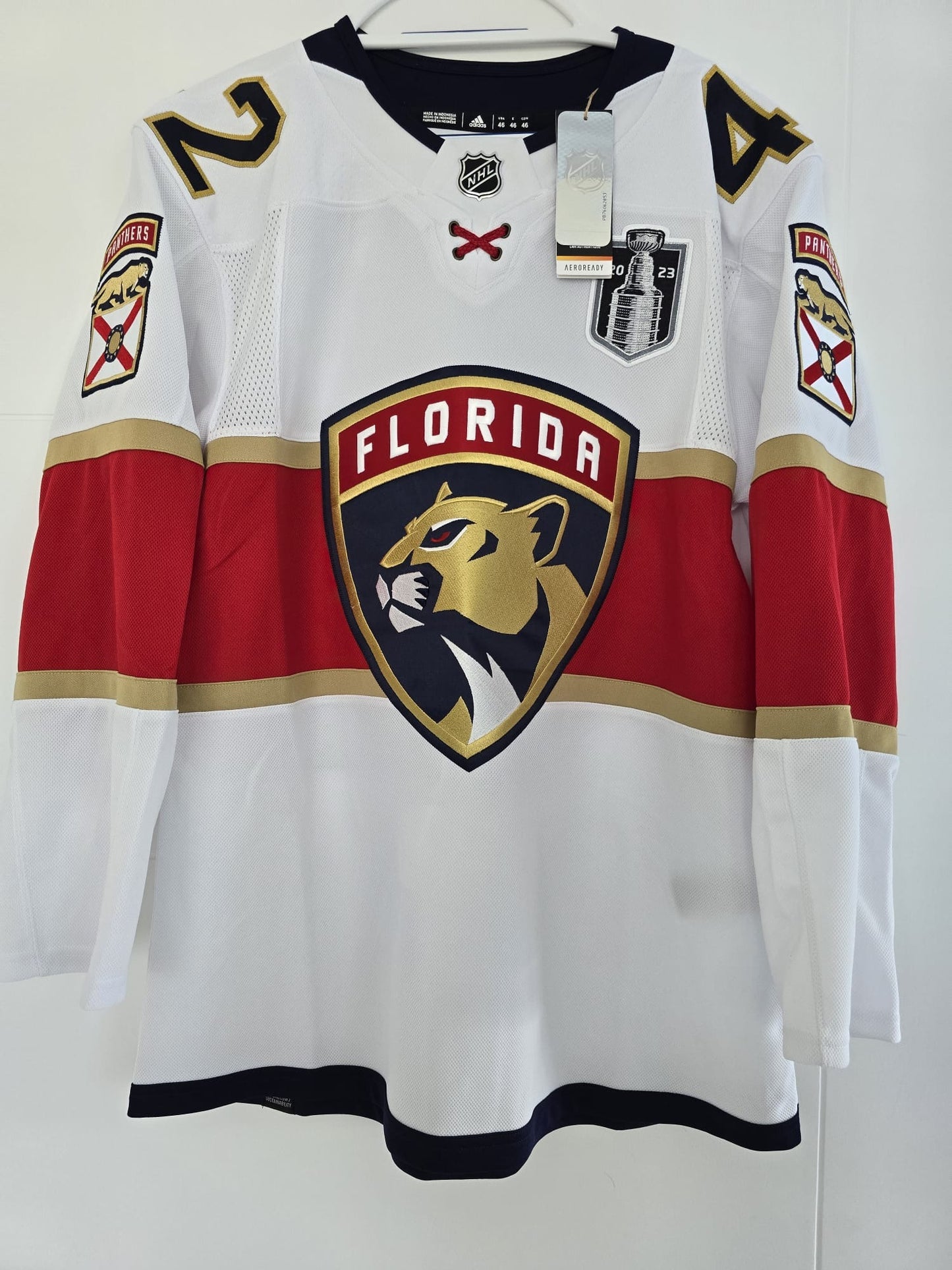 Panthers Gustav Forsling 2023 SCF patch Adidas Authentic 46 White (NWT)