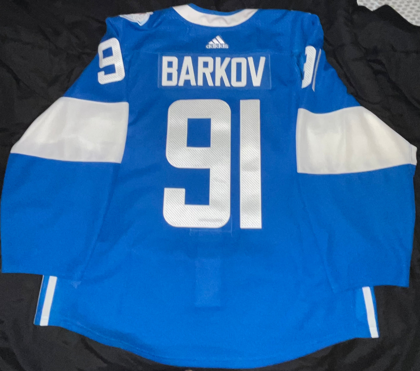 Finland Aleksander Barkov MiC Adidas 2016 World Cup of Hockey Blue 56 (used)