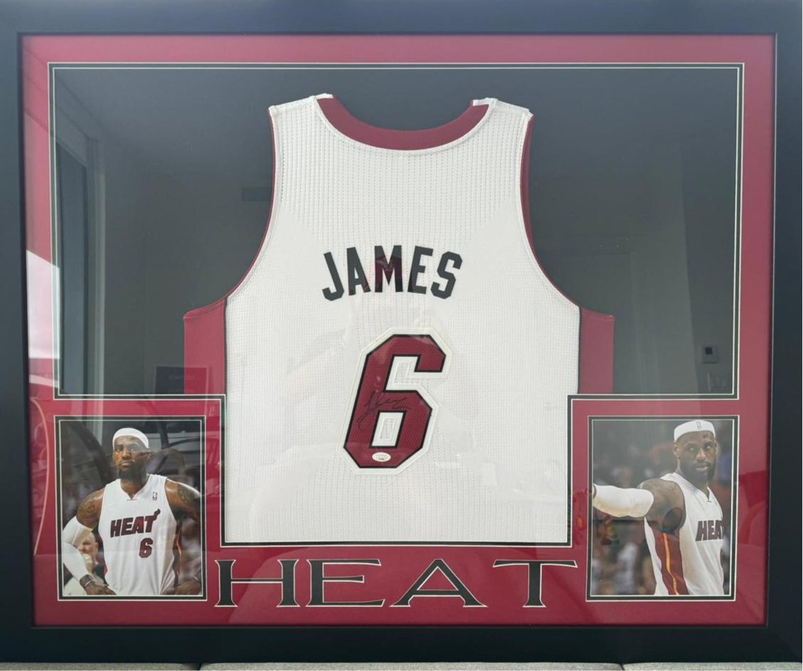 Heat LeBron James Autographed (JSA COA) and Framed Adidas Rev30 Authentic L