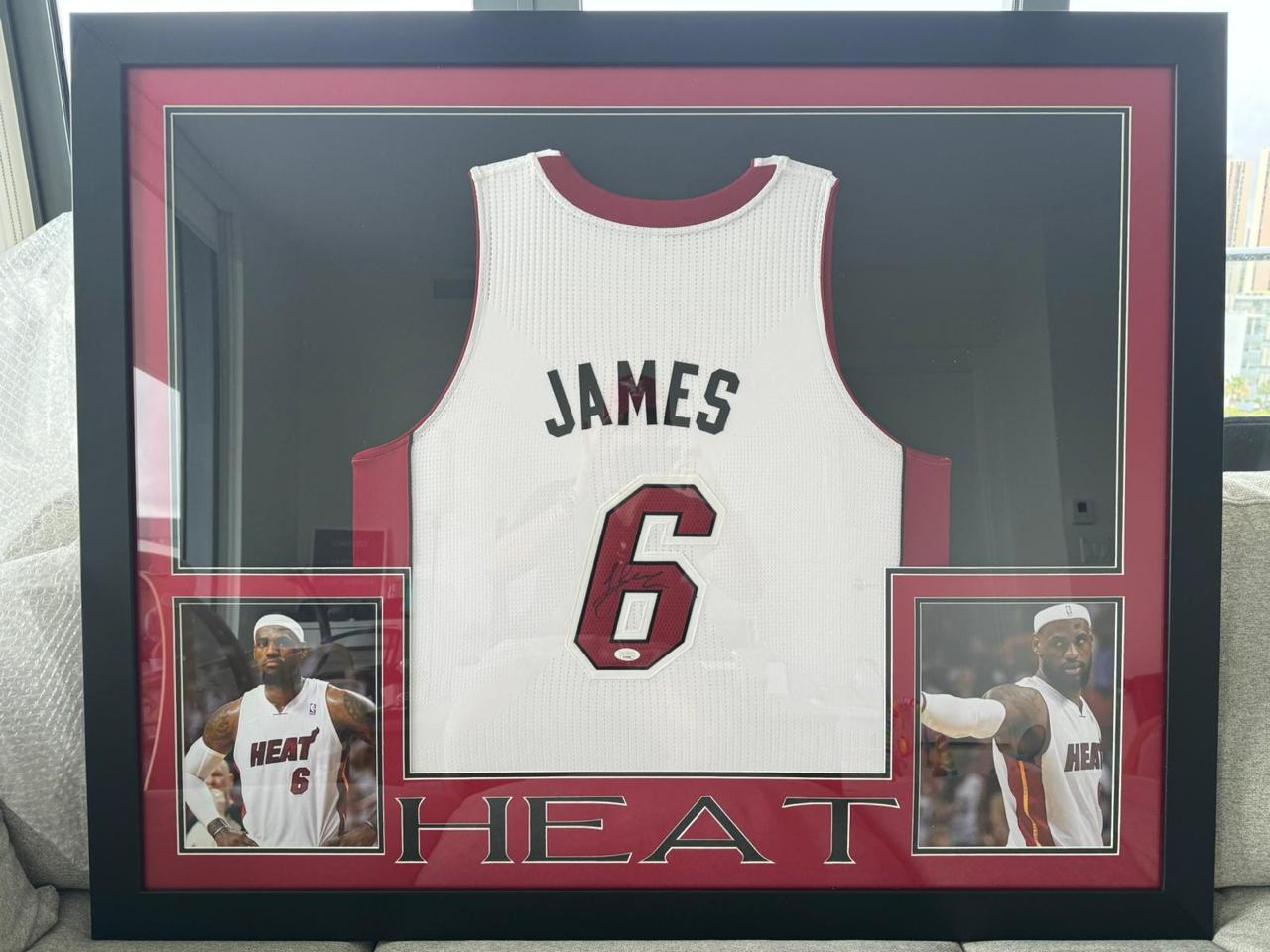 Heat LeBron James Autographed (JSA COA) and Framed Adidas Rev30 Authentic L