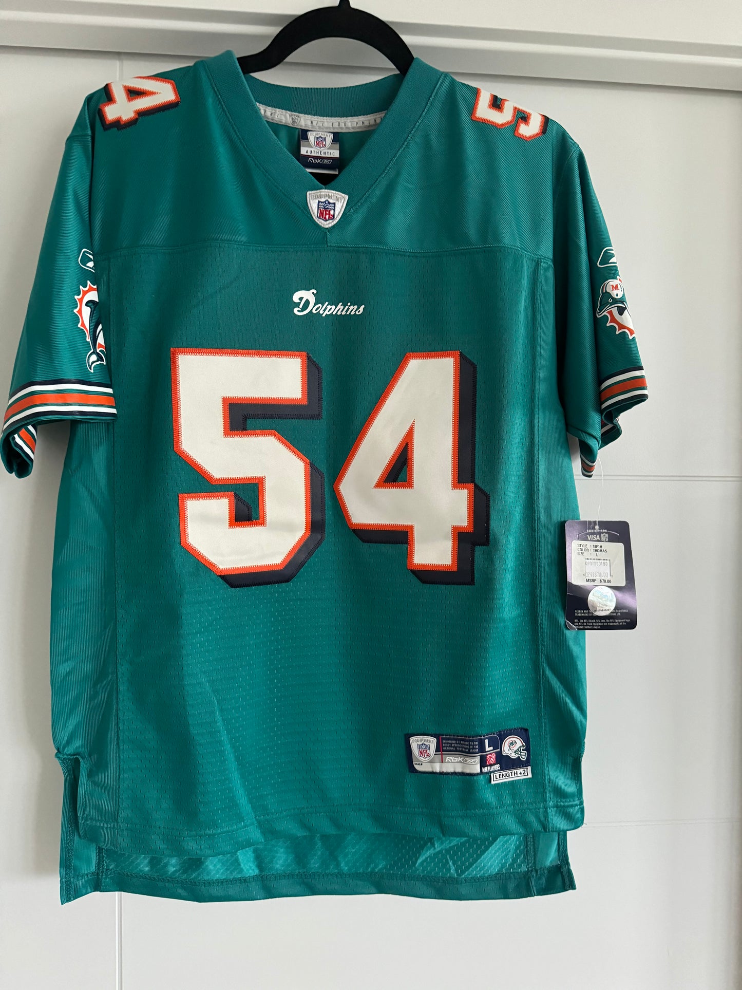 Dolphins Zack Thomas Reebok Premier Replica version Aqua Youth L (NWT)