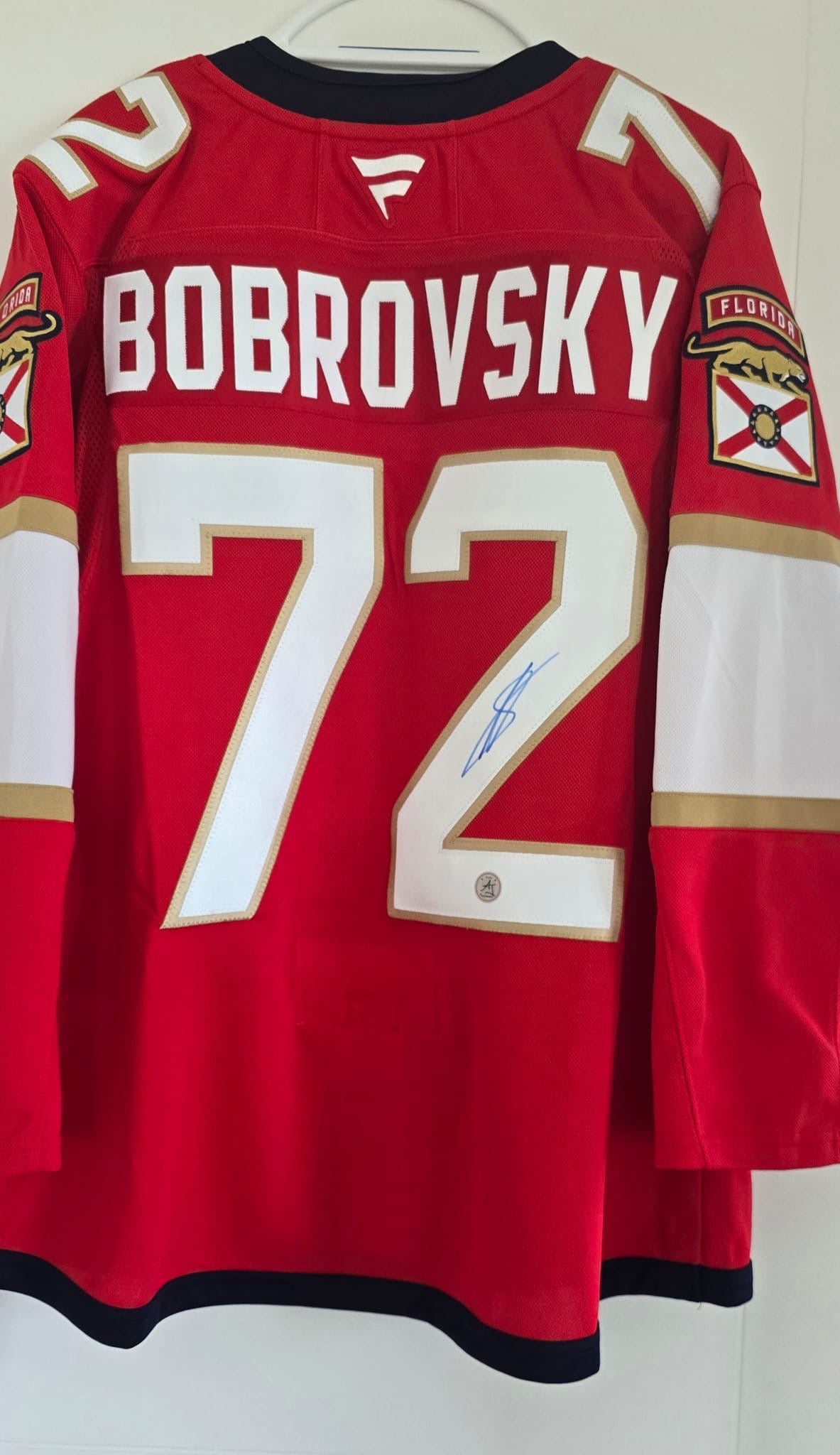 Panthers Autographed Sergei Bobrovsky Fanatics Premium 52 Red NWT (AJ Sports COA)