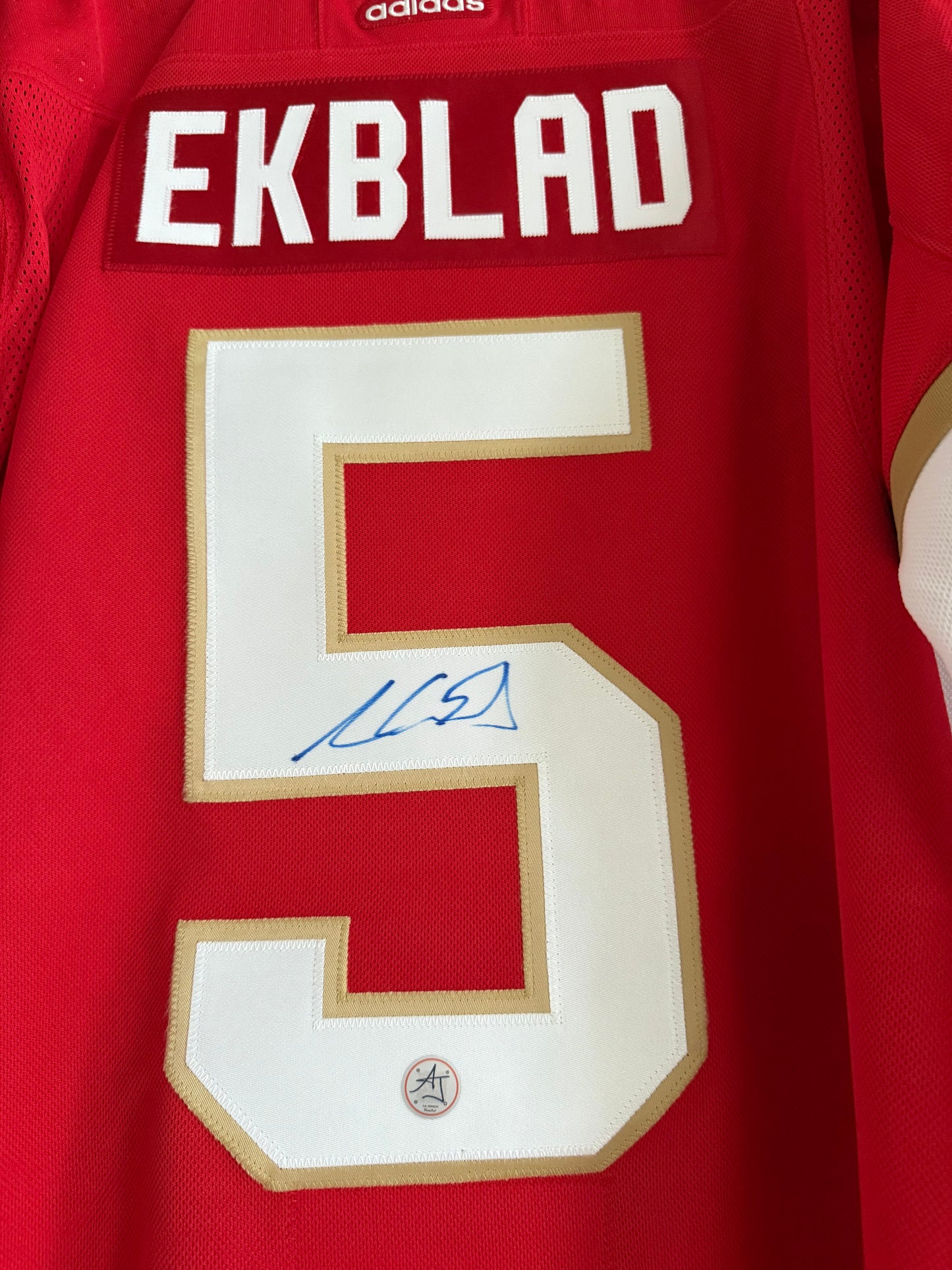 Panthers Aaron Ekblad Autographed Adidas Authentic Red 52 (AJ) NWT