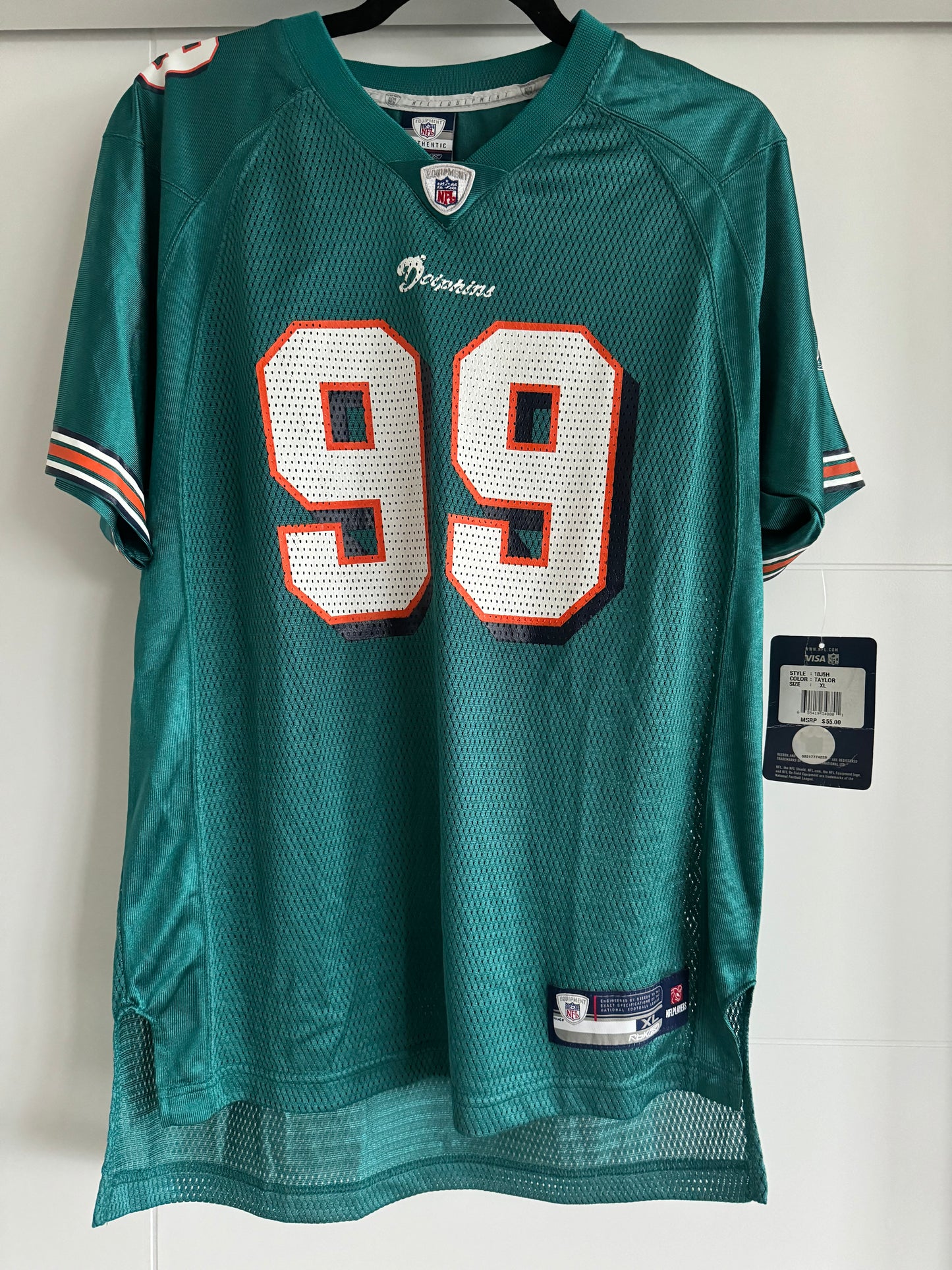 Dolphins Jason Taylor Reebok Replica Aqua Youth XL (NWT)