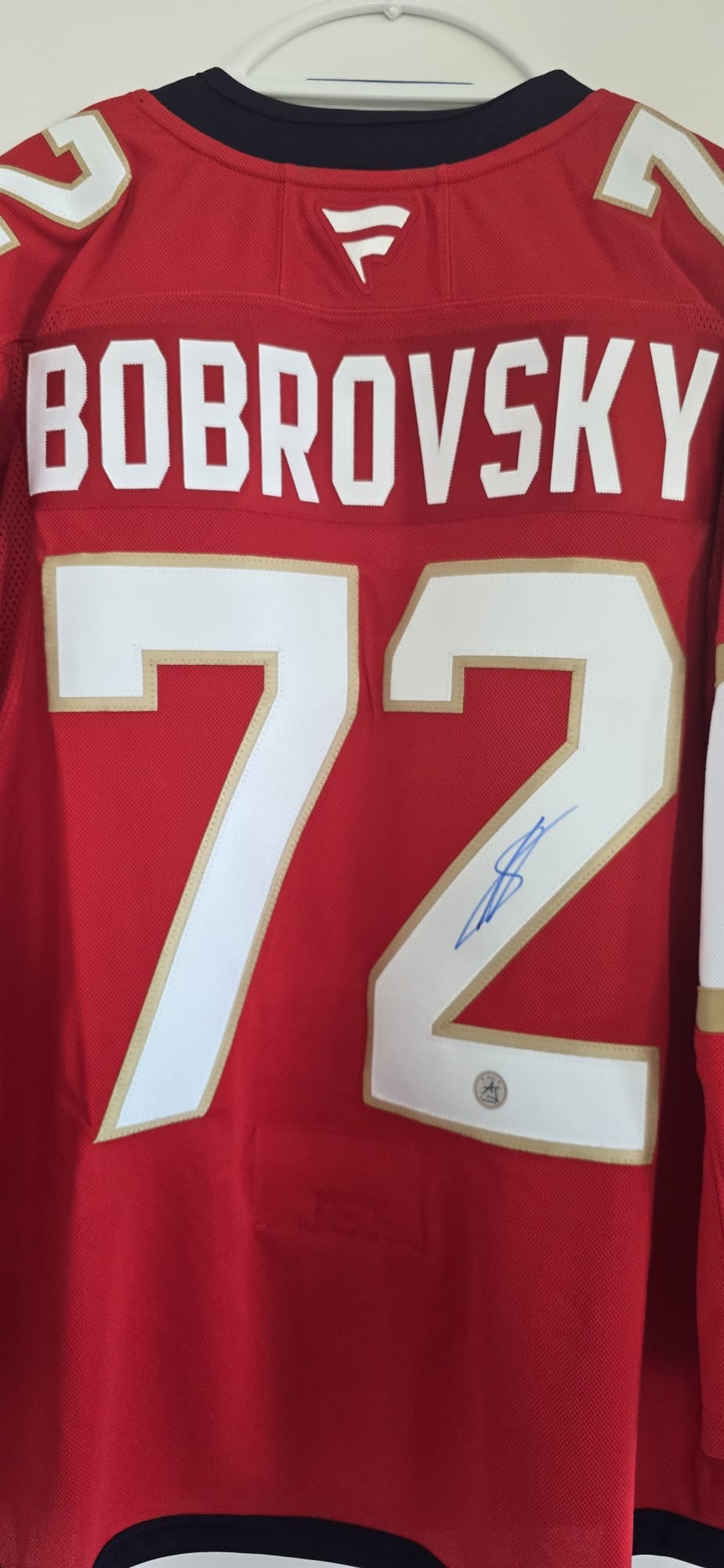 Panthers Autographed Sergei Bobrovsky Fanatics Premium 52 Red NWT (AJ Sports COA)